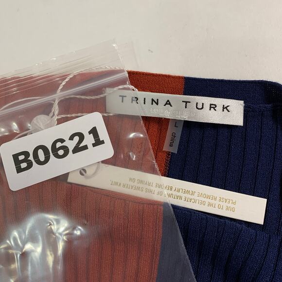 Trina Turk L NEW Womens Ribbed Crew Neck Vivika Dress Navy Red Colorblock - Picture 4 of 9